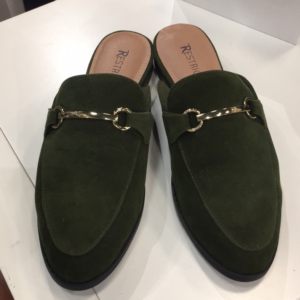 Faux suede slider in olive green